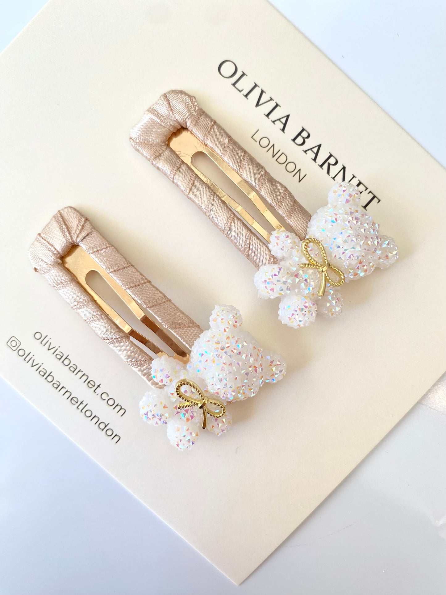 White Teddy Snap Clip Set