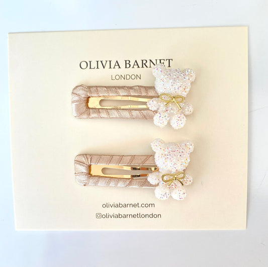 White Teddy Snap Clip Set